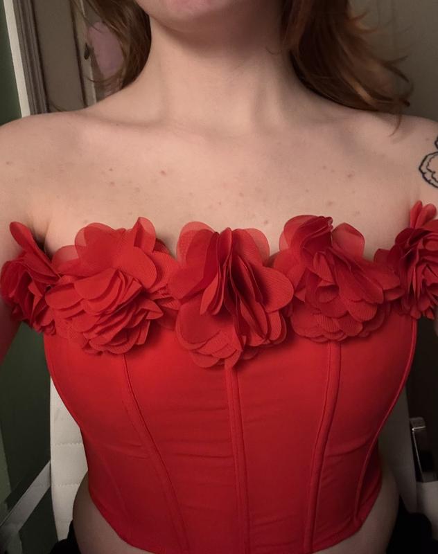 Buy Red Roses Strapless Corset Top, Bright Vermillion - Order Bras ...