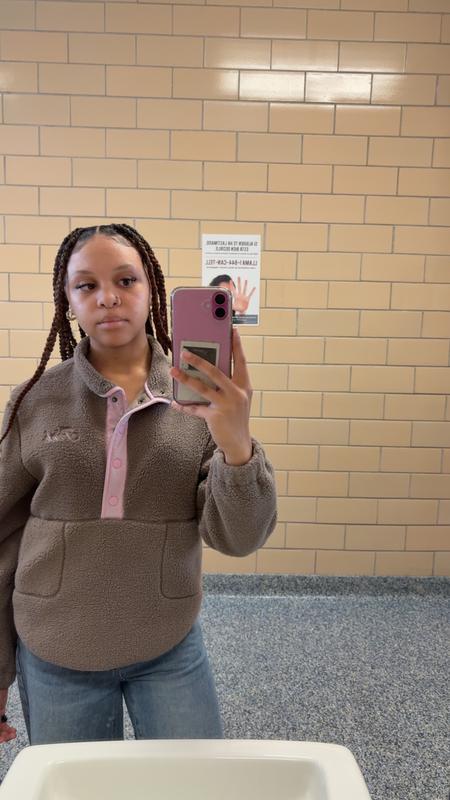 Buy Plush Teddy Front-Snap Pullover, Pink Fairisle - Order Hoodies