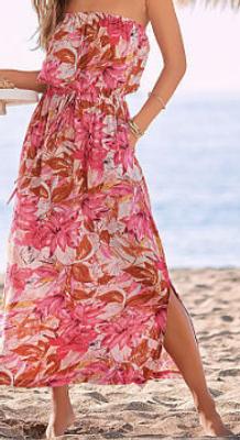 Summer beach dress shredded touch mid-length Strapless summer