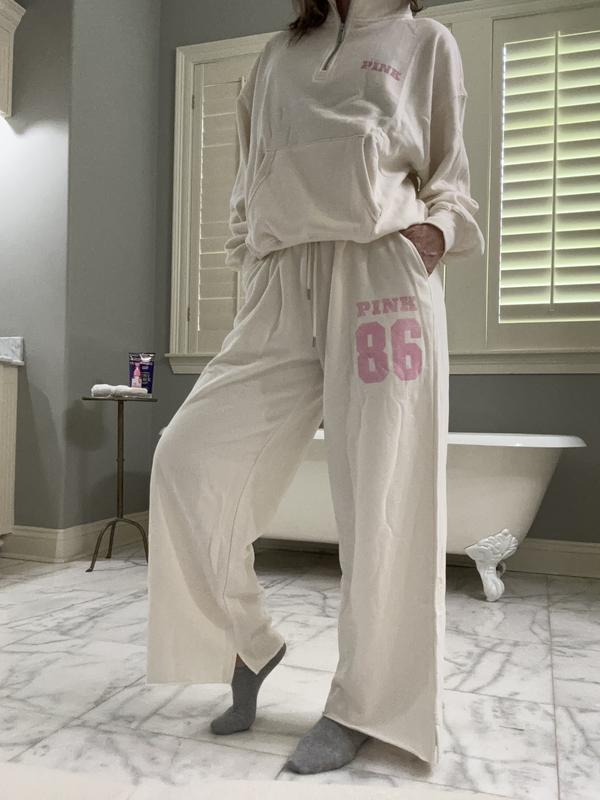 Ivy Fleece Wide-Leg Split-Hem Sweatpants