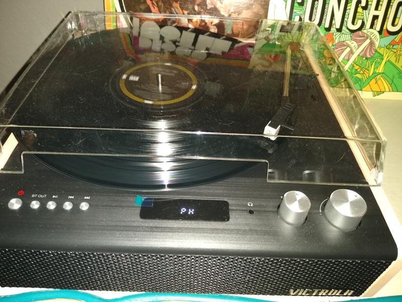 Record player with cover down