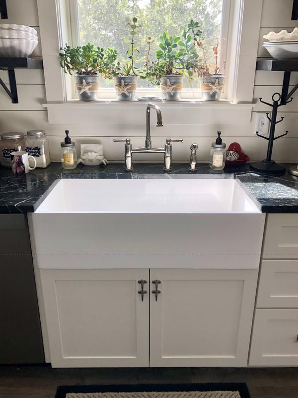 MatteStone™ Collection 30'' W or 36'' x 18'' D All-In-One Reversible White  Single-Basin Standard Undermount Casement Apron Front Kitchen Sink Set with  Multiple Kitchen Faucet, Soap Dispenser, and Grid Options by Vigo