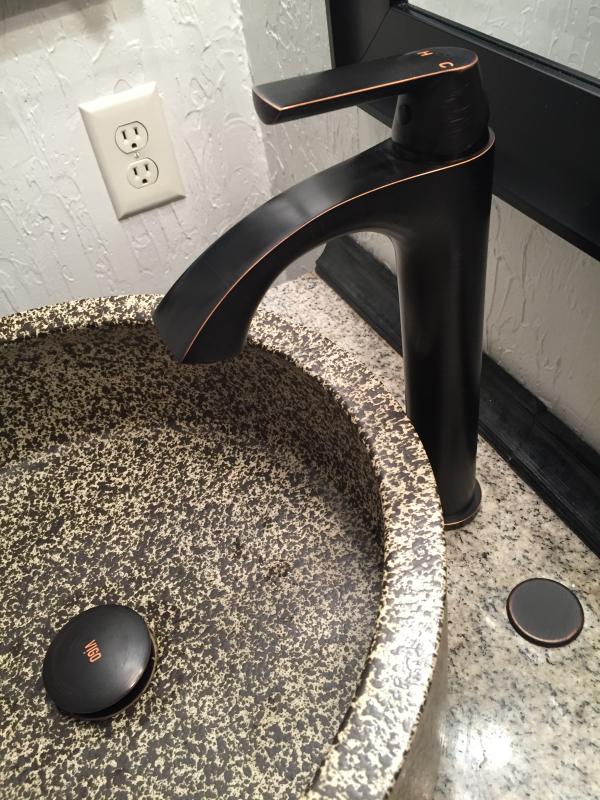 Vigo VGT1241 Wisteria Matte Stone Vessel Bathroom Sink with Linus Vessel Faucet in Antique Rubbed Bronze