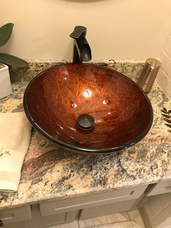 VIGO Russet Handmade Countertop Glass Round Vessel Bathroom Sink VIGO Russet Handmade Countertop Glass Round Vessel Bathroom Sink