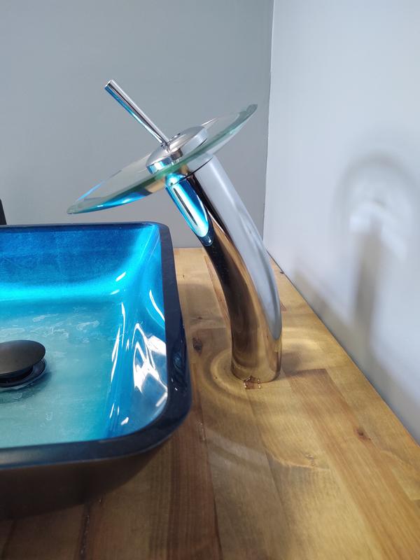 Blue Vessel Sink with Waterfall Faucet Set –