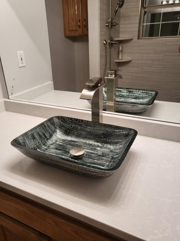 VIGO Rectangular Titanium Glass Vessel Bathroom Sink Set With Dior