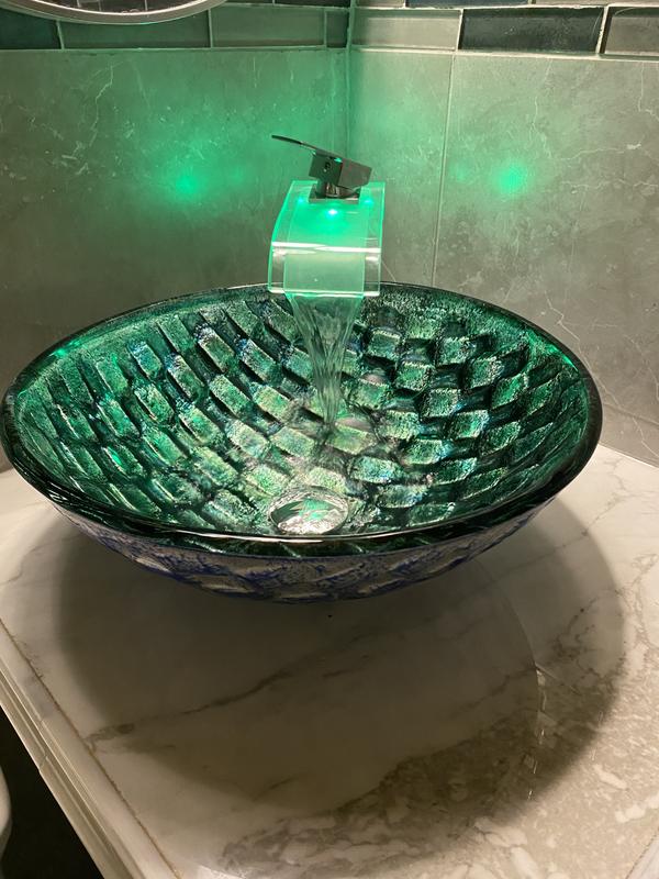 VIGO Turquoise water Turquoise Water Glass Vessel Rectangular Modern Bathroom  Sink (18-in x 13-in) in the Bathroom Sinks department at