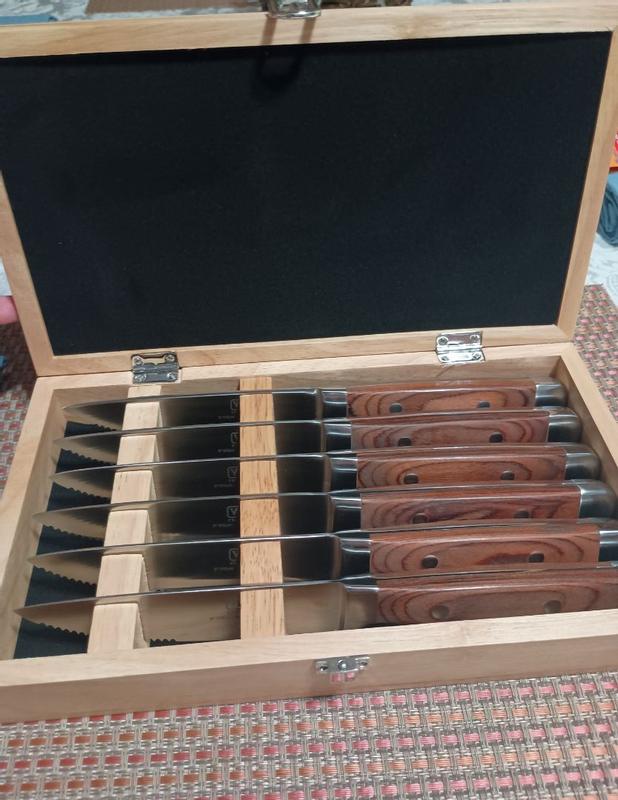Viking Steakhouse Pakka Wood 6-Piece Steak Knife Set with Gift Box (Re
