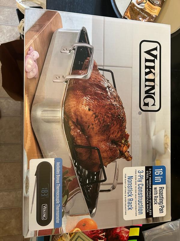 Viking 3-Ply Stainless Steel Roaster with Rack and Bonus Digital Therm