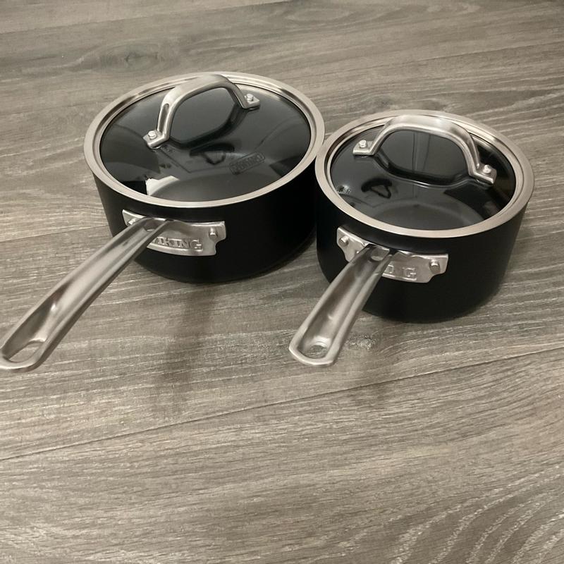 panクン様タグ付き値札なし36ブラック Viking Hard Anodized Nonstick 3-Quart Saucier Pan with Glass Lid