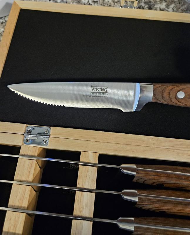 Viking Steakhouse Pakka Wood 6-Piece Steak Knife Set with Gift Box (Bl