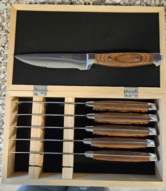 Viking Steakhouse Pakka Wood 6-Piece Steak Knife Set with Gift Box (Bl