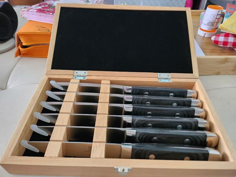 Viking Steakhouse Pakka Wood 6-Piece Steak Knife Set with Gift Box (Re