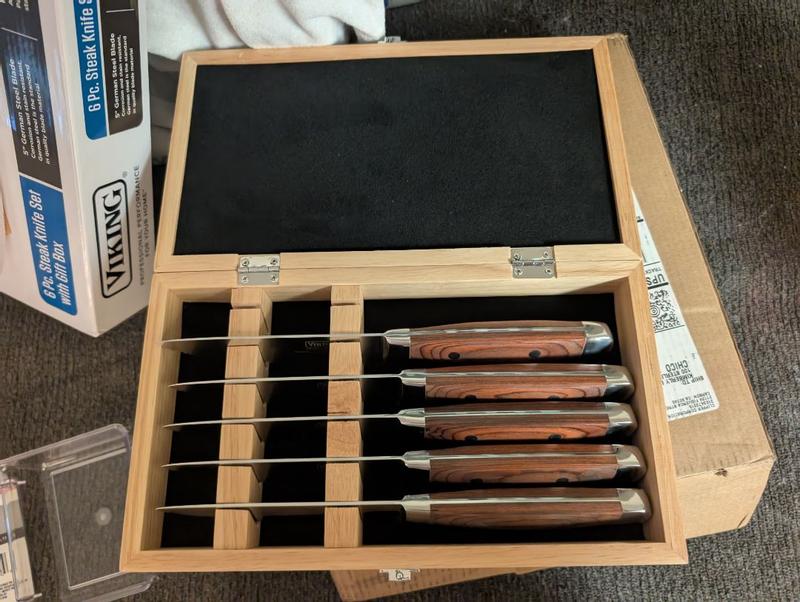 Viking Steakhouse Pakka Wood 6-Piece Steak Knife Set with Gift Box (Re