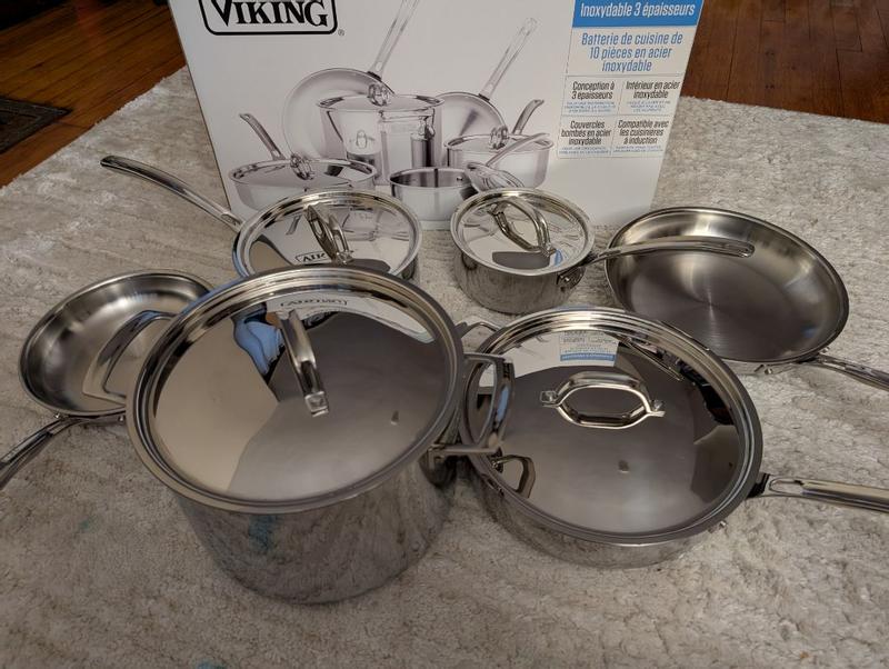 Viking 3-Ply Stainless Steel 10-Piece Cookware Set with Metal Lids