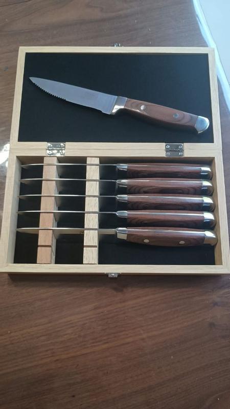 Viking Steakhouse Pakka Wood 6-Piece Steak Knife Set with Gift Box (Bl
