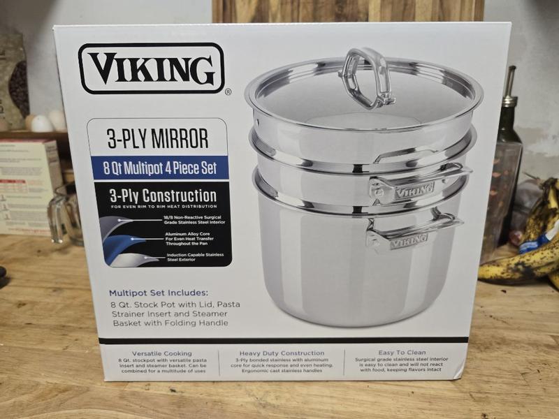 Viking 3-Ply Stainless Steel 8 Qt Multipot 4-Piece Set with Metal Lid