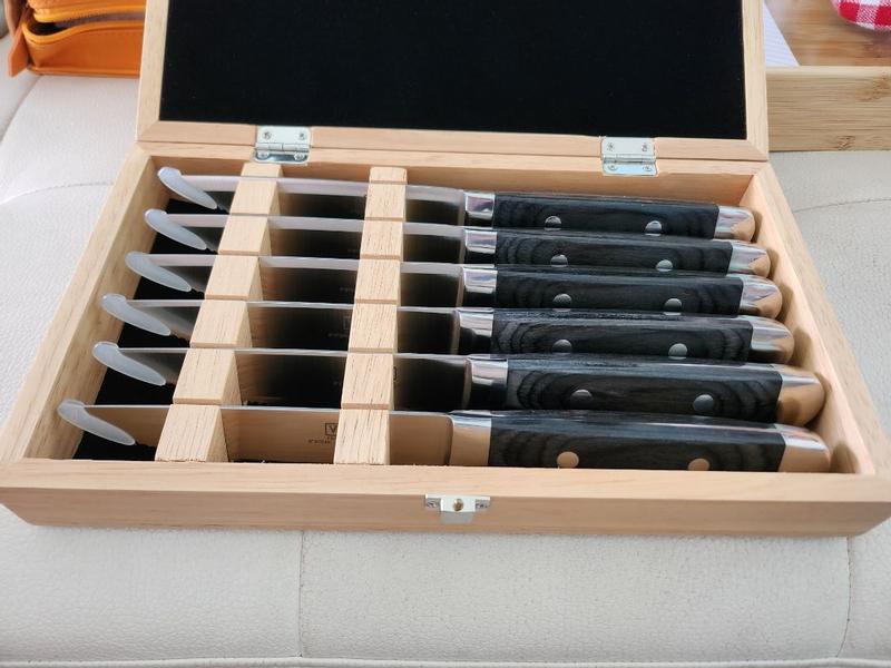 Viking Steakhouse Pakka Wood 6-Piece Steak Knife Set with Gift Box (Bl