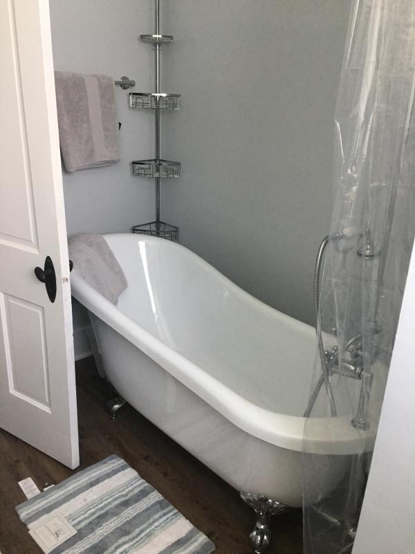 67 Harrier Acrylic Clawfoot Tub - Grey Exterior with Brushed Brass Fe