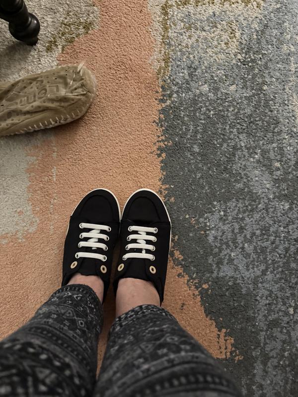 Customer photo for "Flat casual canvas shoe with a nice comfy vibe"