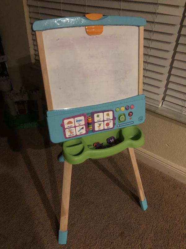 Easel with some leftover color from dry erase markers