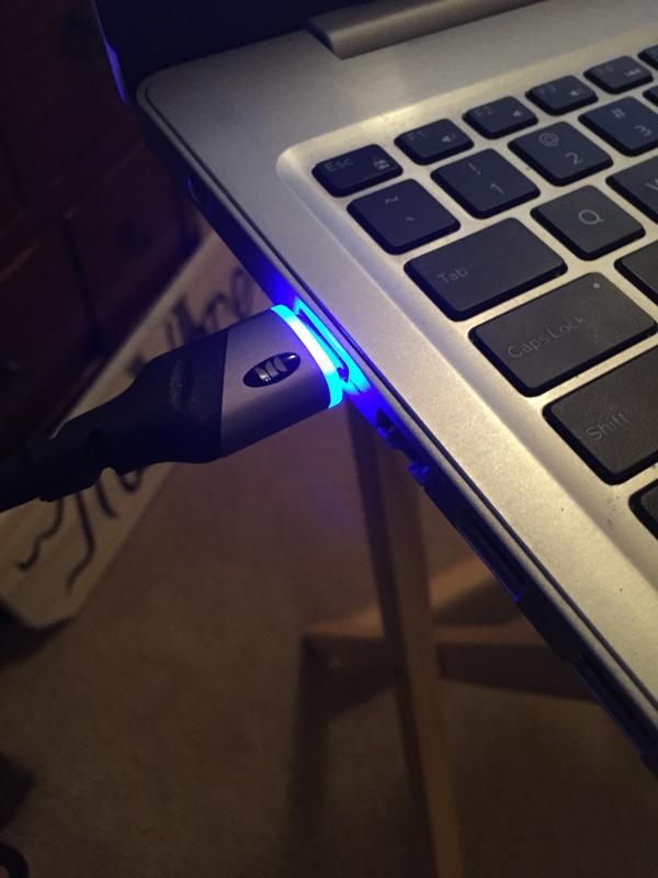 HDMI on Computer. Light makes it easy to see what it connects to on the other end