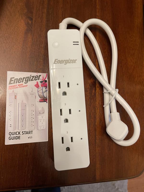 Energizer Smart Wi-Fi 3-Outlet Power Strip Surge Protector, 600 Joules, Works with Alexa/Siri/Google, White