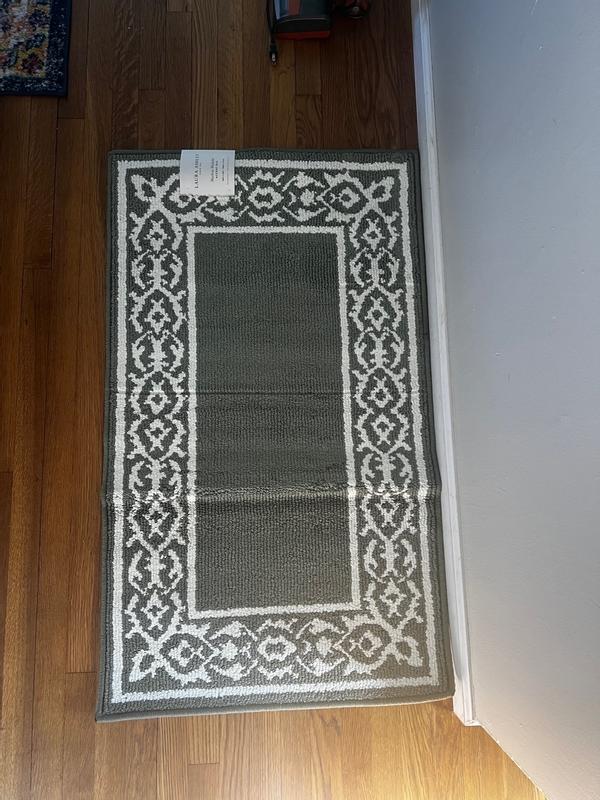 Laura Ashley Washable Skid-Resistant Dark Grey/Ivory 2 ft. x 4 ft