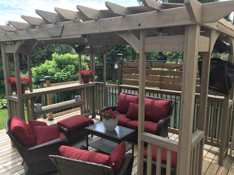 Yardistry Madison Pergola With Cedar Wood, Timber Gray Stain Sunshade