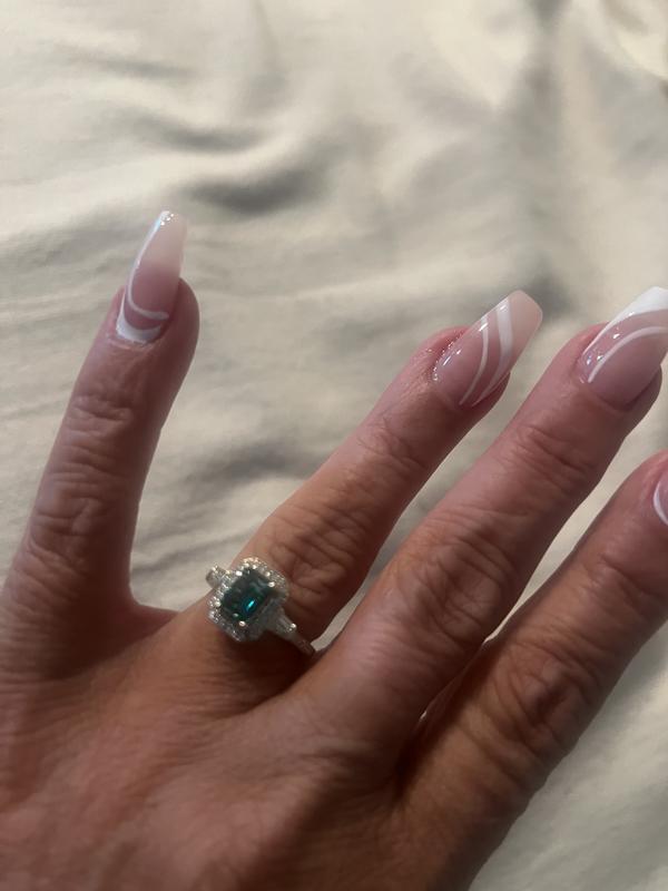 Emerald-Cut Lab-Created Emerald and 1/4 CT. T.W. Diamond Frame