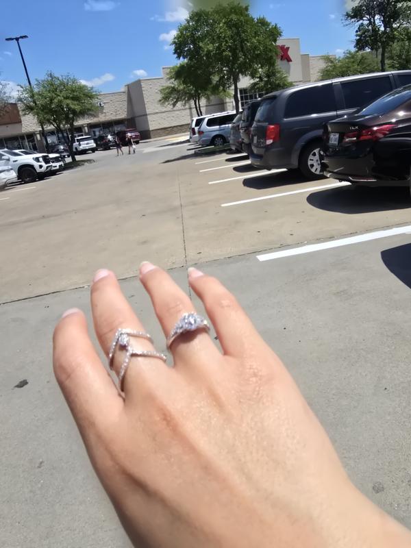 □ ○ △ . 3/8 CT. T.W. Multi-Diamond Double Chevron Open Shank Ring in 10K