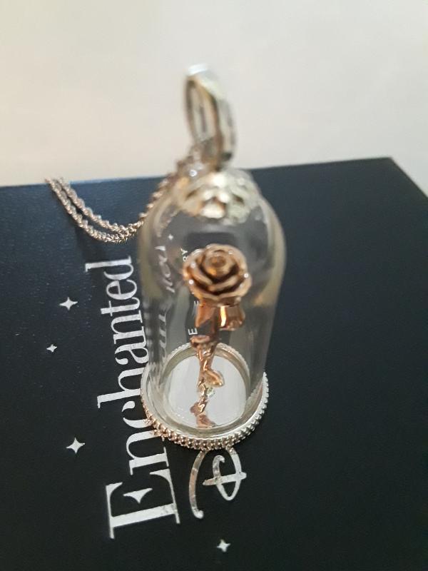 Enchanted Disney Belle Diamond Accent Rose in Glass Dome Pendant in Sterling  Silver and 10K Rose Gold - 24