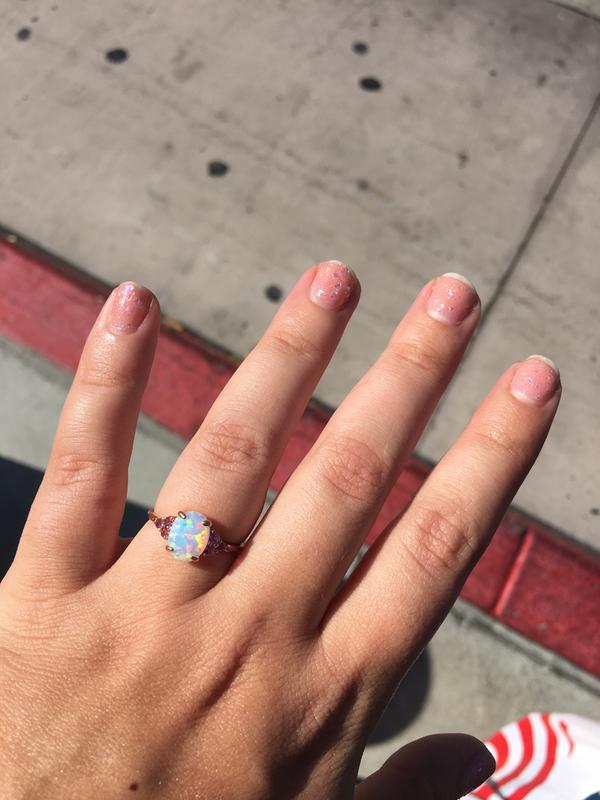 Zales Lab-Created Pink Opal, Pink Tourmaline and Lab-Created White Sapphire Ring in Sterling Silver with 14K Rose Gold Plate