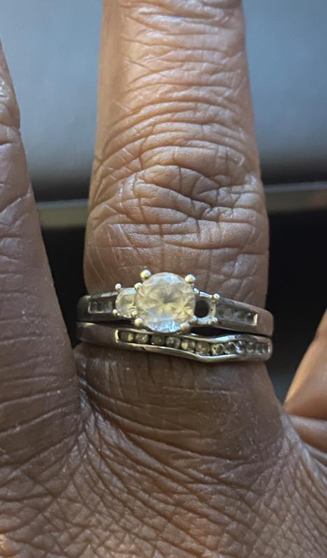 5.4mm Lab-Created White Sapphire Three Stone Bridal Set in 5.4mm Lab-Created White Sapphire Three Stone Bridal Set in