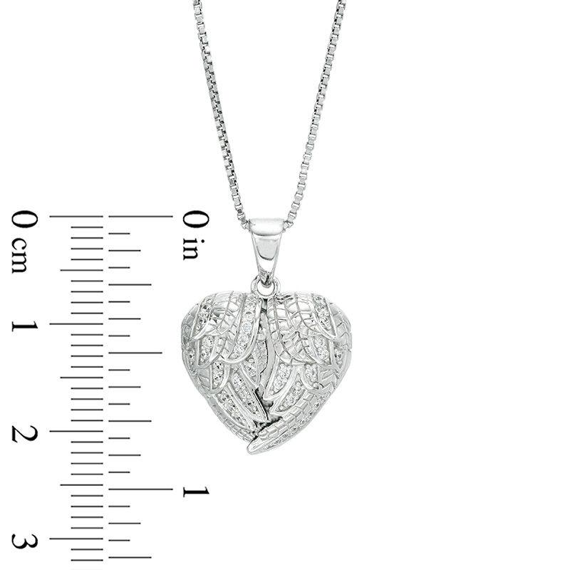 White Lab-Created Sapphire Angel Wings Heart Locket in Sterling