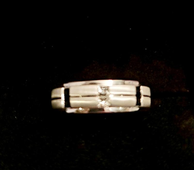 Vera Wang Men's 1/8 CT. T.W. Diamond and Blue Sapphire