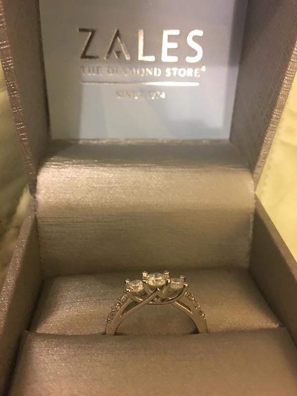 1 CT. T.W. Diamond Three Stone Engagement Ring in 10K White Gold 