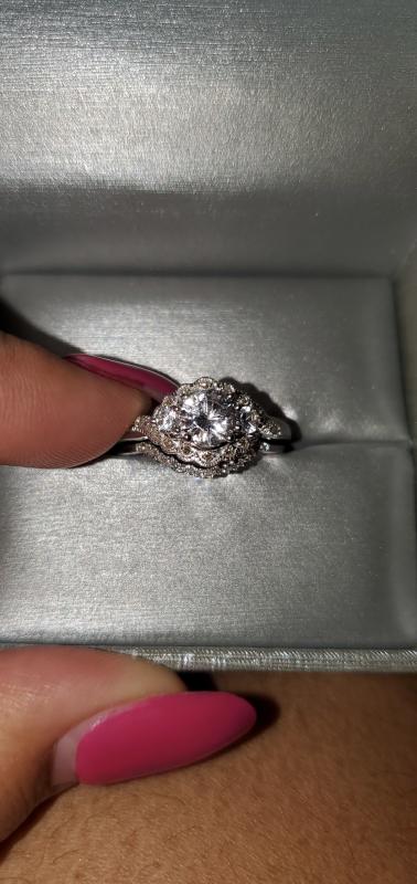 Lab-Created White Sapphire and 1/6 CT. T.W. Diamond Three