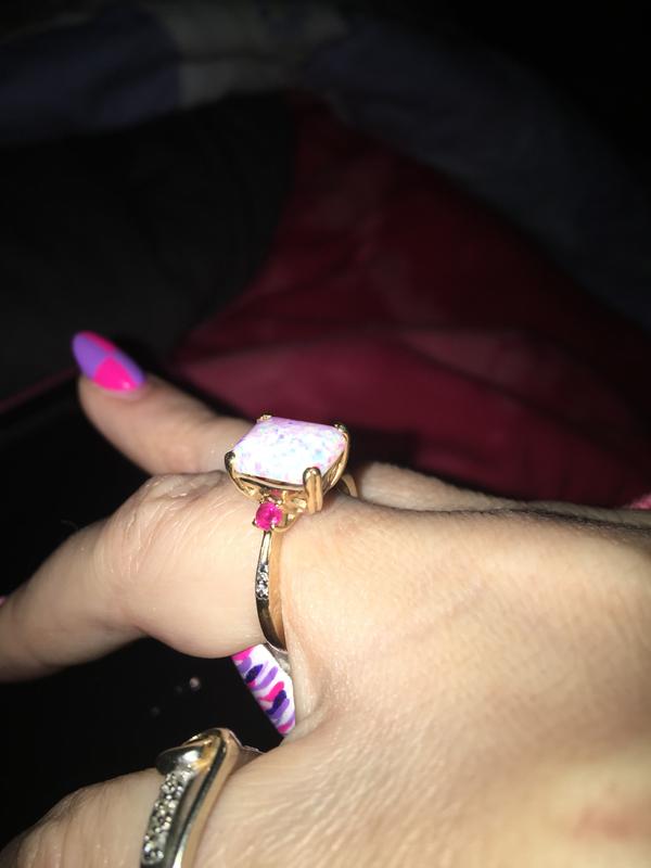 Emerald-Cut Lab-Created Opal and Pink Sapphire with Diamond