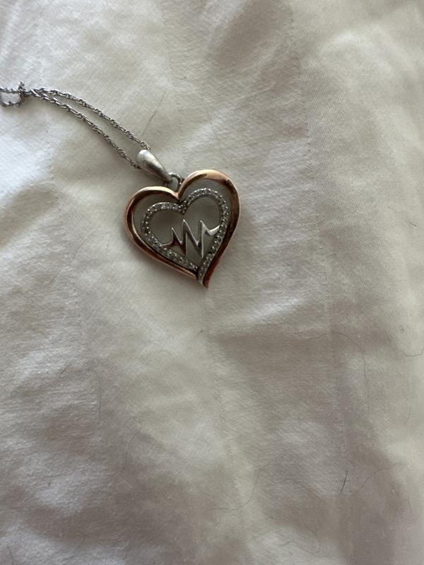 1/8 CT. T.W. Diamond Double Heart with Heartbeat Pendant in