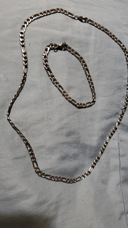 Men's 5.0mm Oxidized Figaro Chain Necklace and Bracelet Set Men's 5.0mm Oxidized Figaro Chain Necklace and Bracelet Set