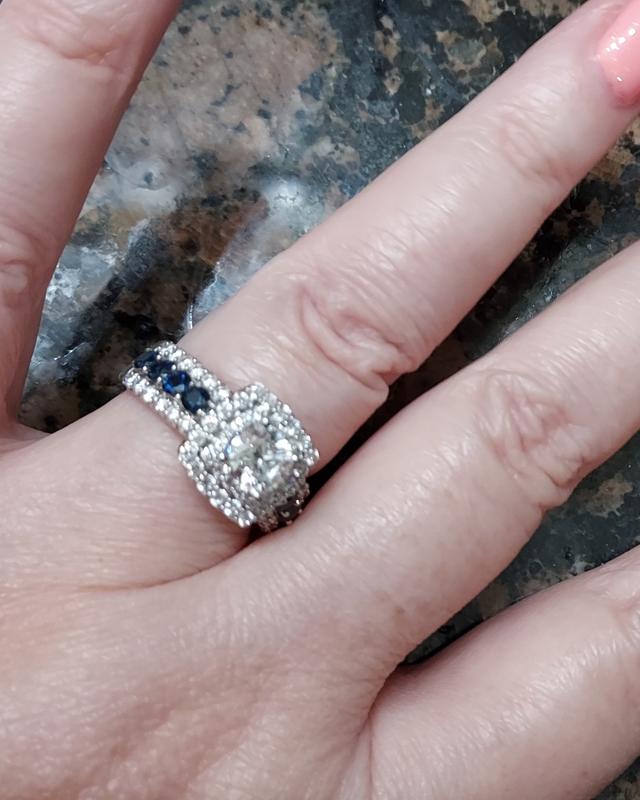 Vera Wang Love Collection 2 CT. T.W. Lab Created Diamond Engagement Ring with Blue Sapphires in 14K White Gold F VS2 Zales