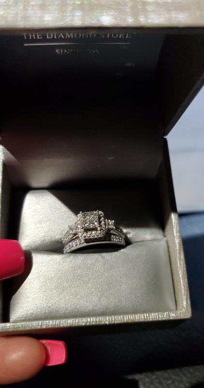 1 CT. T.W. Quad Princess-Cut Diamond Bridal Set in 10K White 1 CT. T.W. Quad Princess-Cut Diamond Bridal Set in 10K White