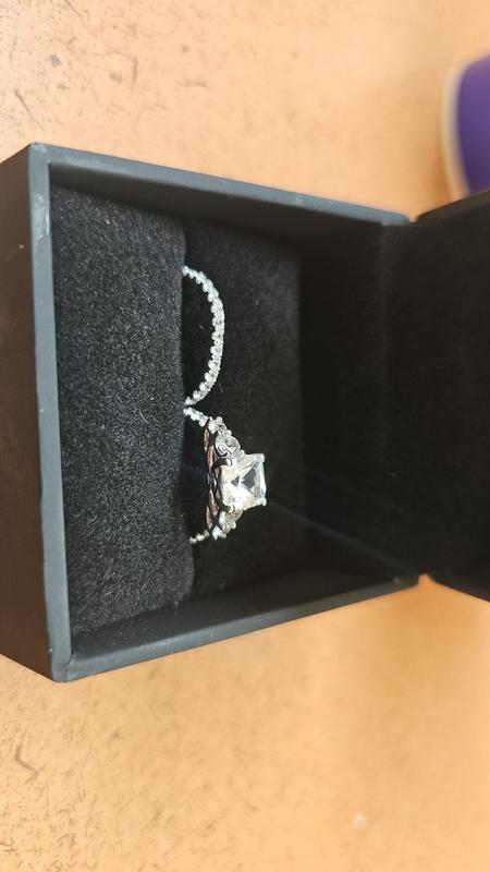 7.0mm Cushion-Cut Lab-Created White Sapphire Bridal Set in