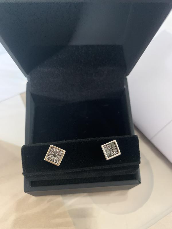 Men's Black Diamond Accent Sunburst Square Stud Earrings in Men's Black Diamond Accent Sunburst Square Stud Earrings in