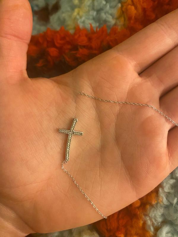 Dazzlingrock Collection 10K White Gold Sideways Cross Pendant With 0.07 CT Diamonds & Included Chain - View #4