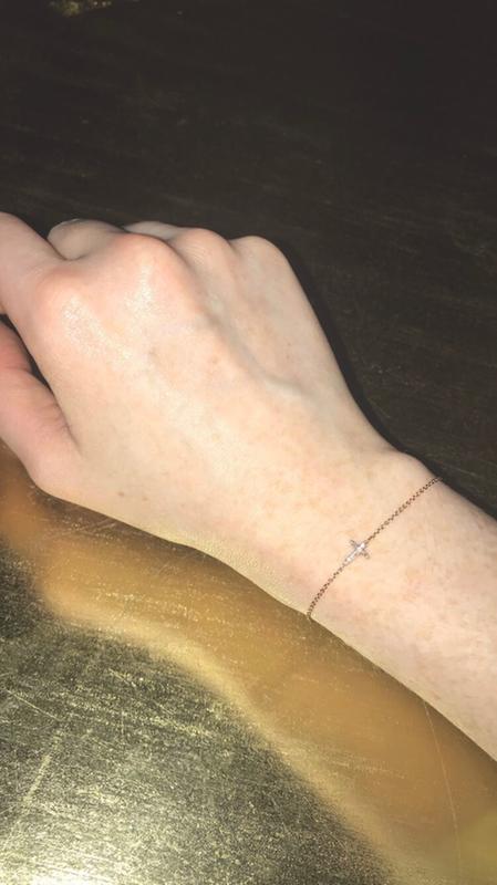 10K Rose Gold Diamond Accent Sideways Cross Charm Friendship Bracelet 