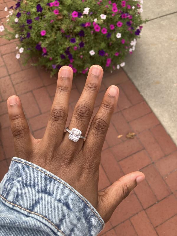 8.0 x 6.0mm Emerald-Cut Lab-Created Bright White buy Sapphire Ring in Sterling Silve