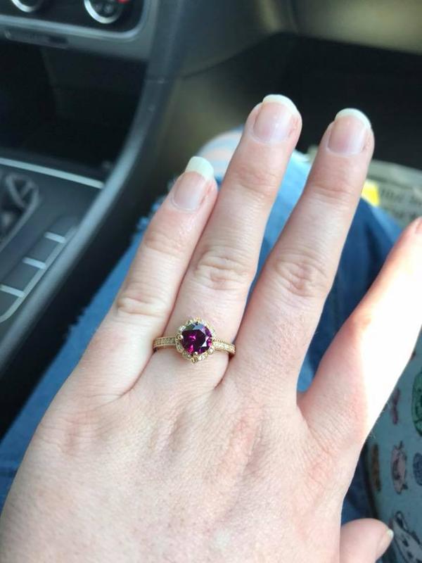 7.0mm Grape Garnet and 0.157 CT. T.W. Diamond Ornate Vintage-Style