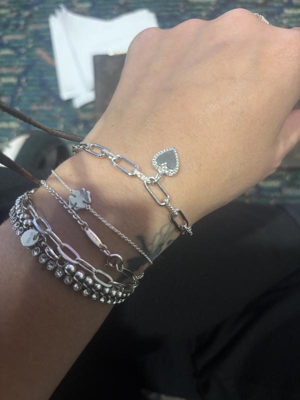 Diamond Accent Frame Heart Charm Paper Clip Link Bracelet in